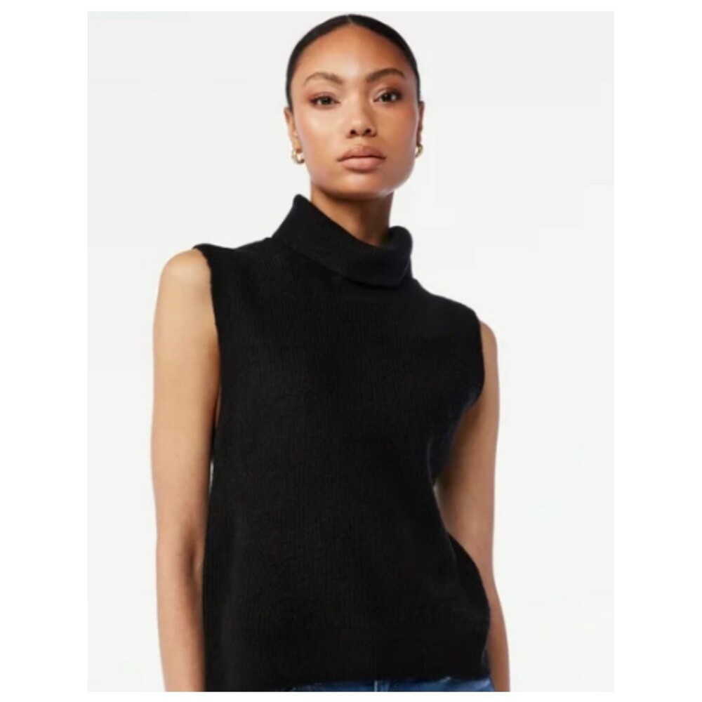 NAADAM Black Cashmere Sleeveless mock neck sweater Medium